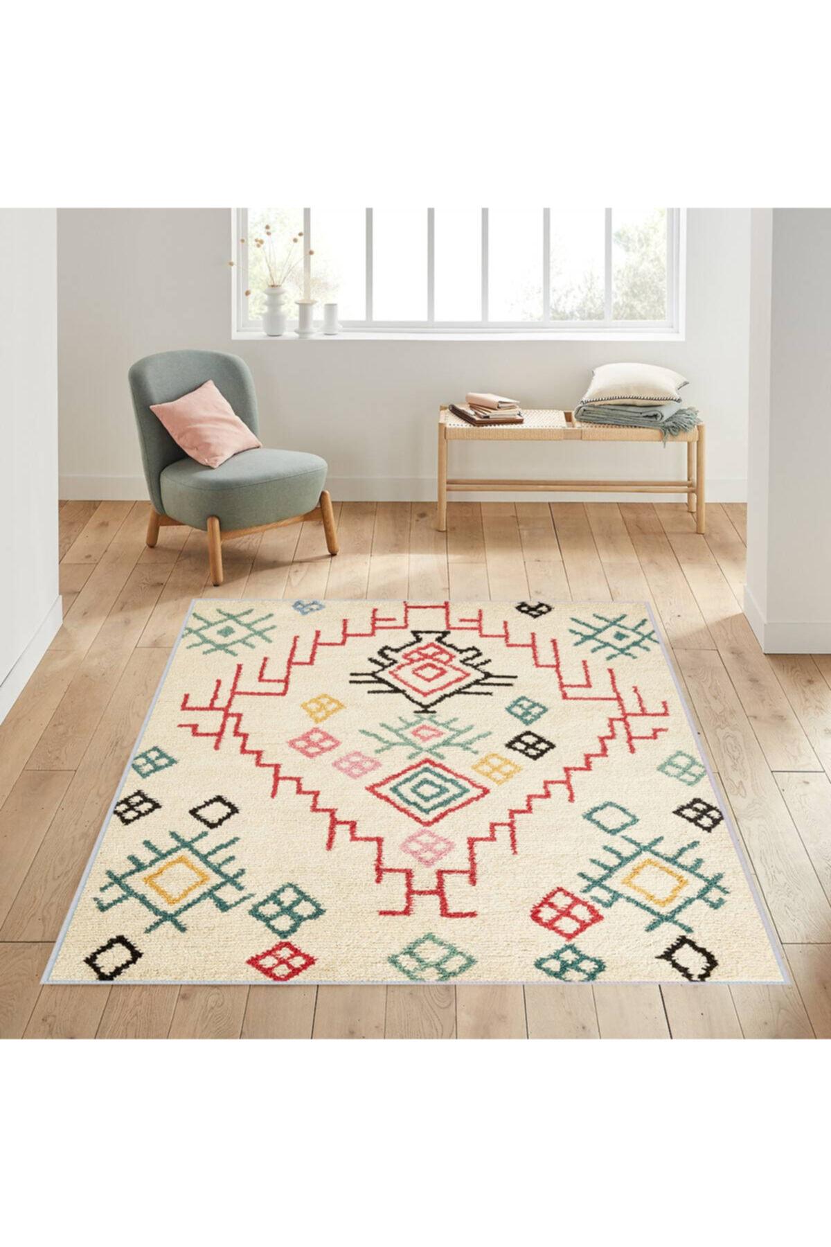 

Домашний моющийся ковер с принтом Rovigo RVG1018 50x80 бежевый