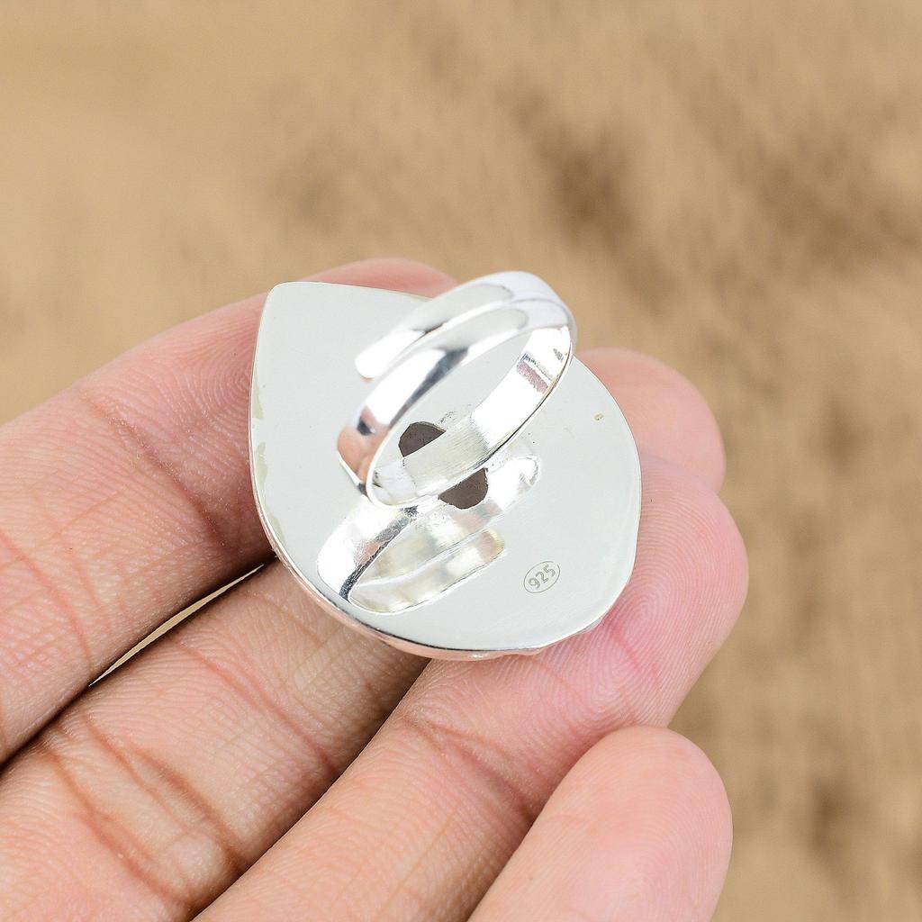 Mothers day Deal 925 Sterling Silver Rainbow Moonstone Gemstone Boho Ethnic Ring