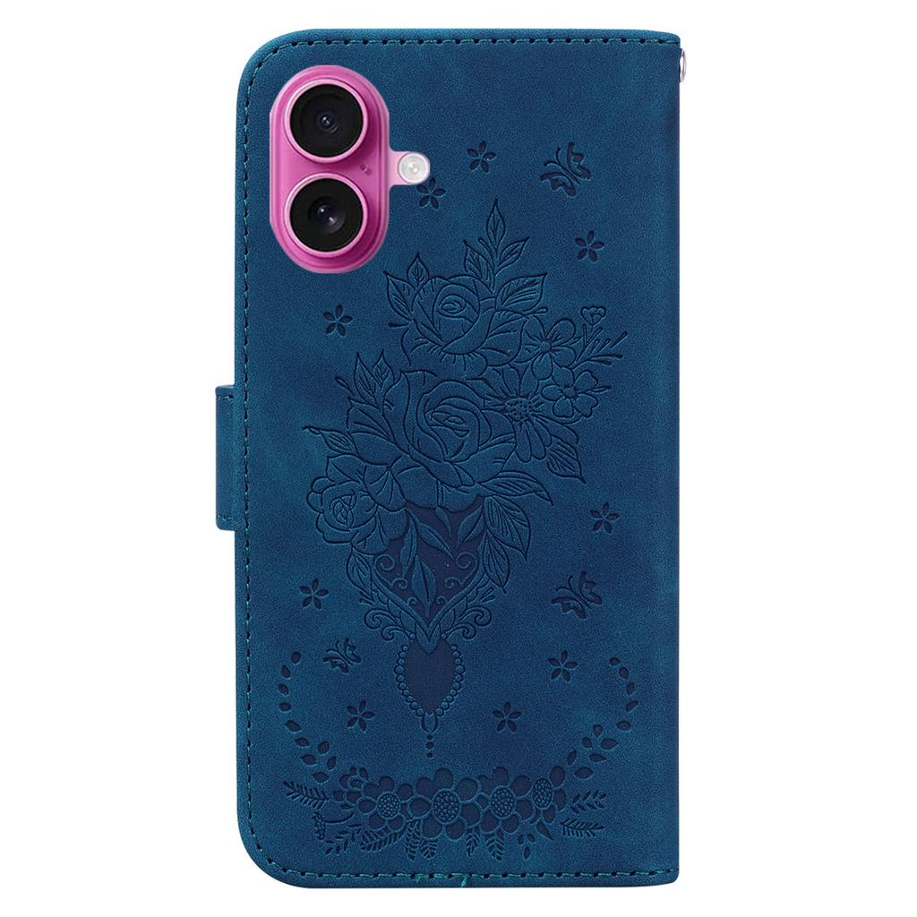 For iPhone 17 Case PU Leather Wallet Phone Cover Butterfly Flower Imprint with Strap