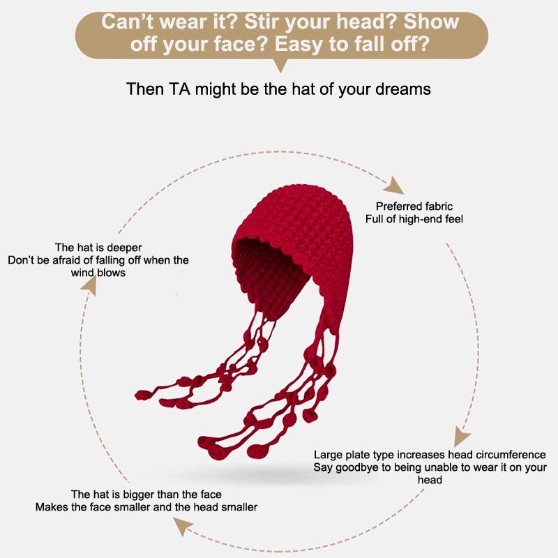 Autumn And Winter Warm Wool Hat Hand-Woven Hollow Bag Hat Women'S Ethnic Style Fringed Ear Protector Knitted Hat