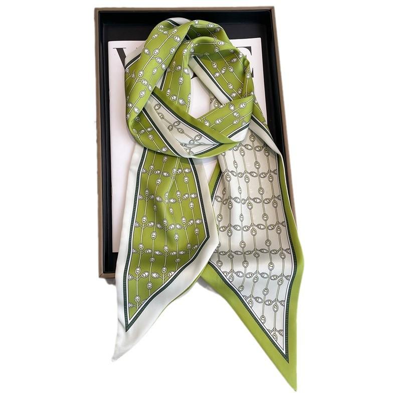 Green thin scarf fashionable versatile thin ribbon silk scarf commuter decorative scarf temperament spring and summer diagonal scarf