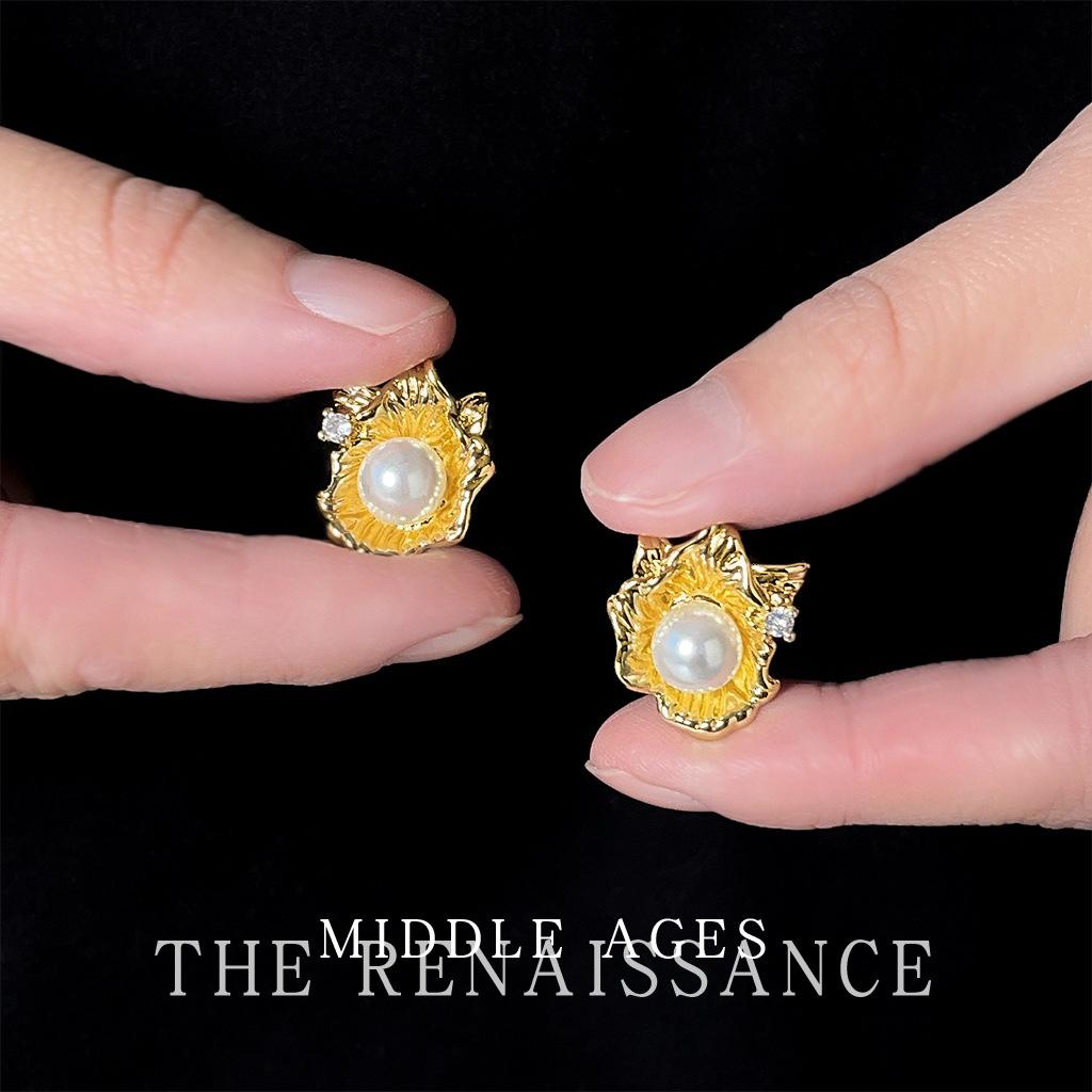 Средневековые серьги-цветы из жидкого металла, французские ретро серьги-гвоздики с жемчугом, нишевые серьги