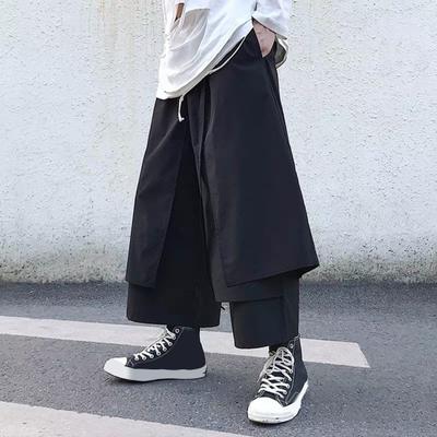Pantaloni largi pentru bărbați, croială lejeră, pantaloni hip-hop cu picior larg, cu buzunare, pantaloni casual negri stratificați, pentru purtare de zi cu zi, stradă
