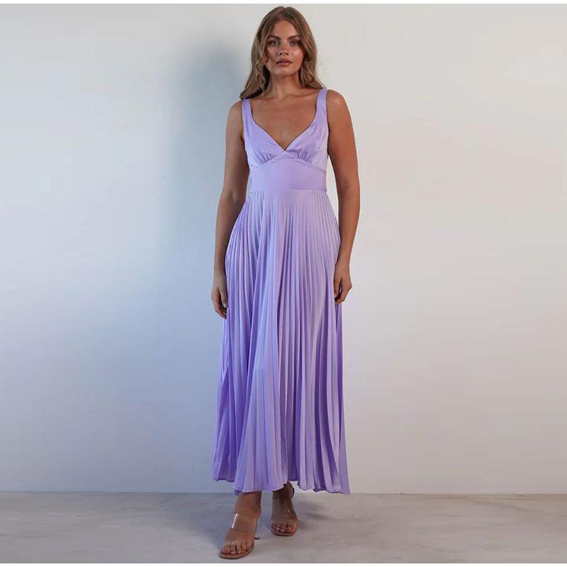 Sukienki Damskie Casualowa Sukienka Bandeau Bez Rękawów Plisowana Elegancka Imprezowa Sukienka A-Line Maxi