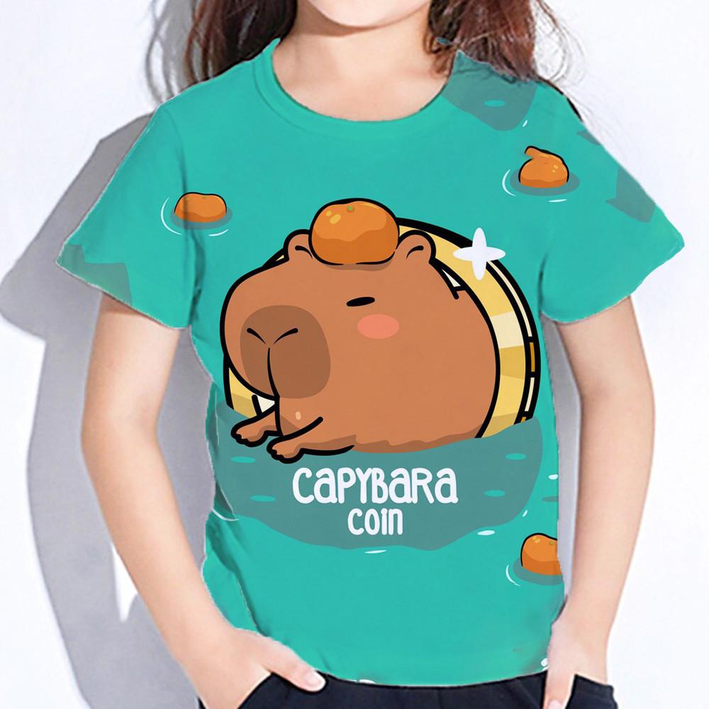 Teen Girl Clothes Summer Short Sleeve Capybara Kawaii T-Shirt for Girls Years Kids Tops 3D Graphic Tshirts Fashion Tees