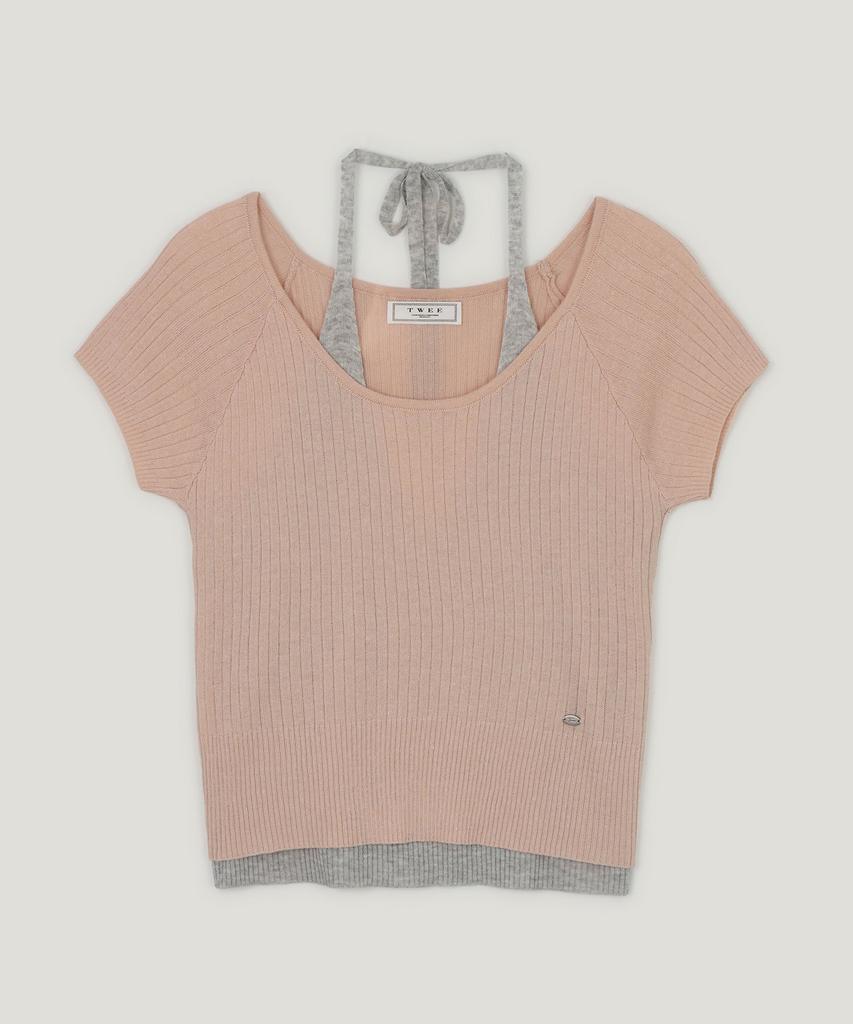 Teuwi Lowen Halter Layered Short Sleeve Knit