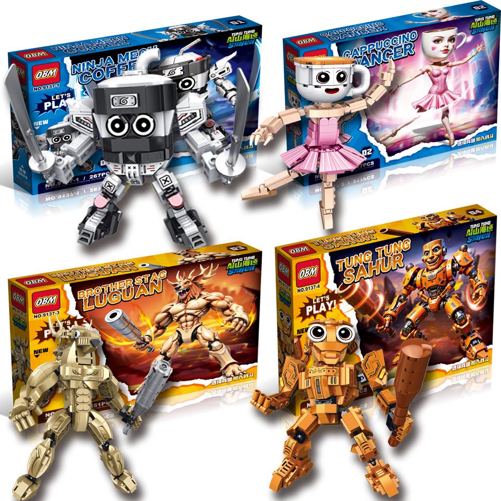 Ninja Mech Kaffee Cappuccino Bausteine Set Tung Tung Tung Sahur Tralalero Tralala Haifisch Spielzeug Kinderspielzeug Erwachsenengeschenk