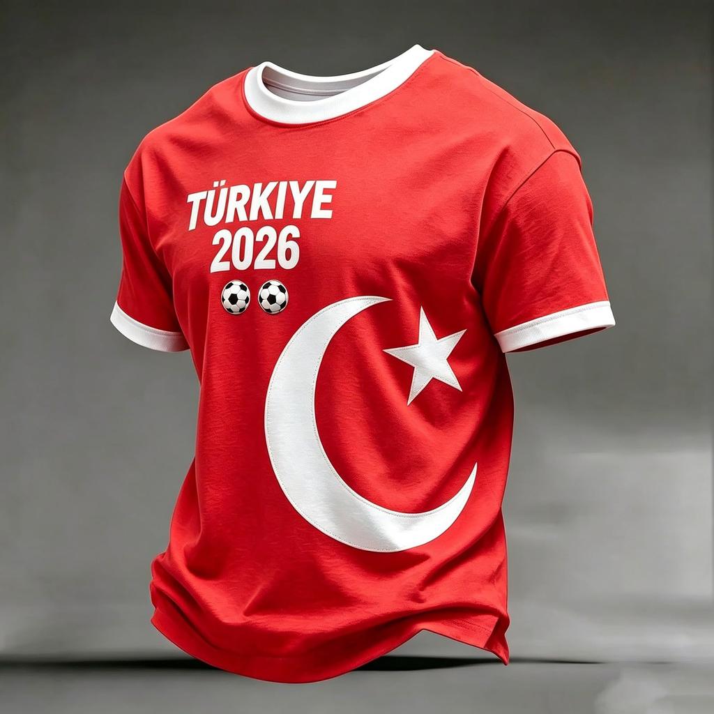 Men's Casual Crew Neck Short Sleeve Pullover T-Shirt Football Fan Top World Cup Inspired Graphic Print Turkey Design