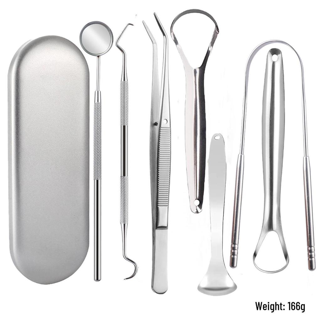 Stainless Steel Dental Tool Set: U-Shaped Tongue Scraper, Oral Mirror, and Tartar Remover