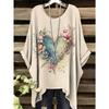 Bohemisk Oversized Vintage Blommig T-shirt för Större Storlekar: Oregelbunden fåll, Rund hals, Snygg & Mångsidig för Alla Årstider