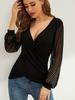 Spring New Arrivals Solid French Patchwork Lace Puff Sleeve Loose Cross T-Shirt Women Top