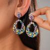 Zircon Hollow Water Drop Round Colored Silver Needle Earrings Retro Exquisite Earrings