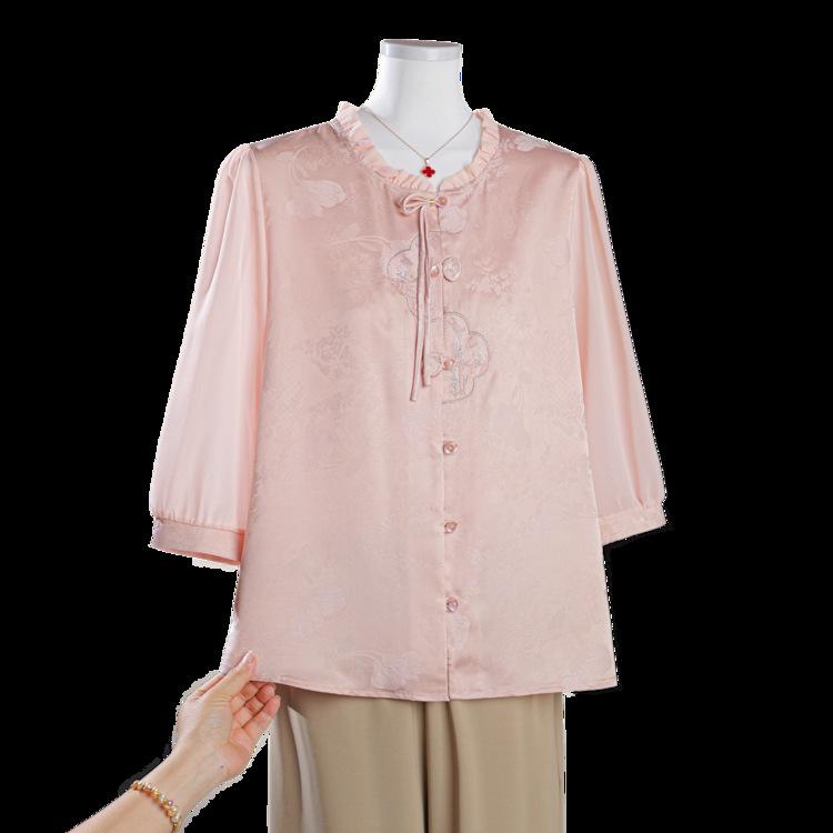 Elegant Casual Women s Embroidered Chiffon Top with Loose Seven-Sleeves 5XL (150-165 lbs)