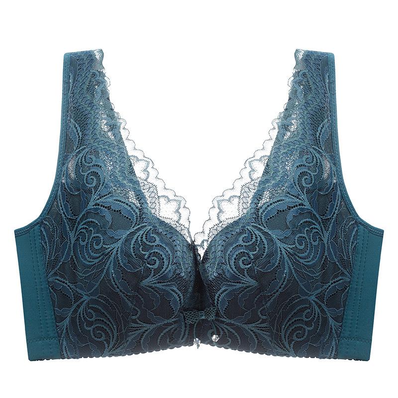 

Красивое кружевное белье с открытой спиной, женский тонкий бюстгальтер большого размера, жилетного типа, без поролона, с кружевной спинкой, бюстгальтер пуш-ап 44/100B зелёный