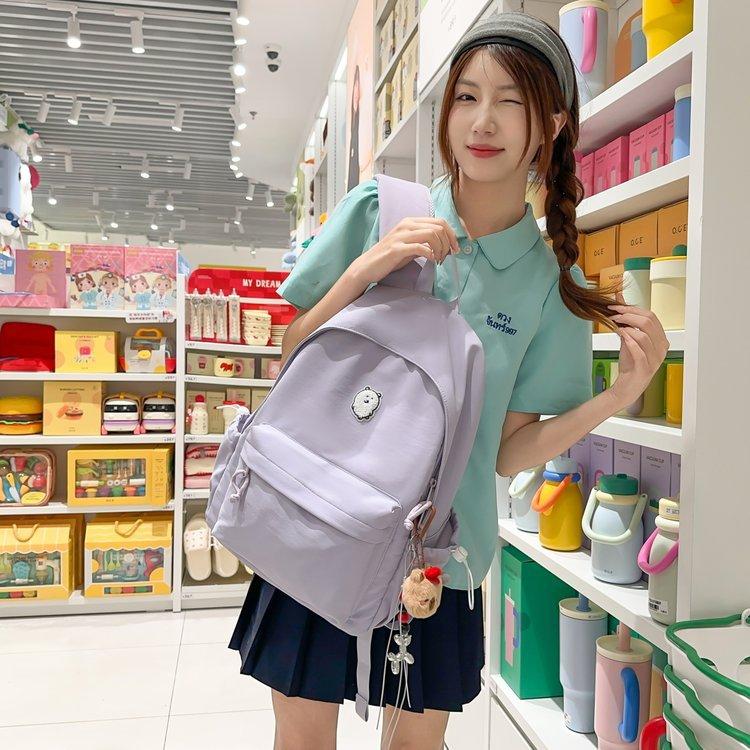 Schoolbag Solid Color Large Capacity Junior High School Schoolbag Girls Design Niche College Students High Value Simple Backpack