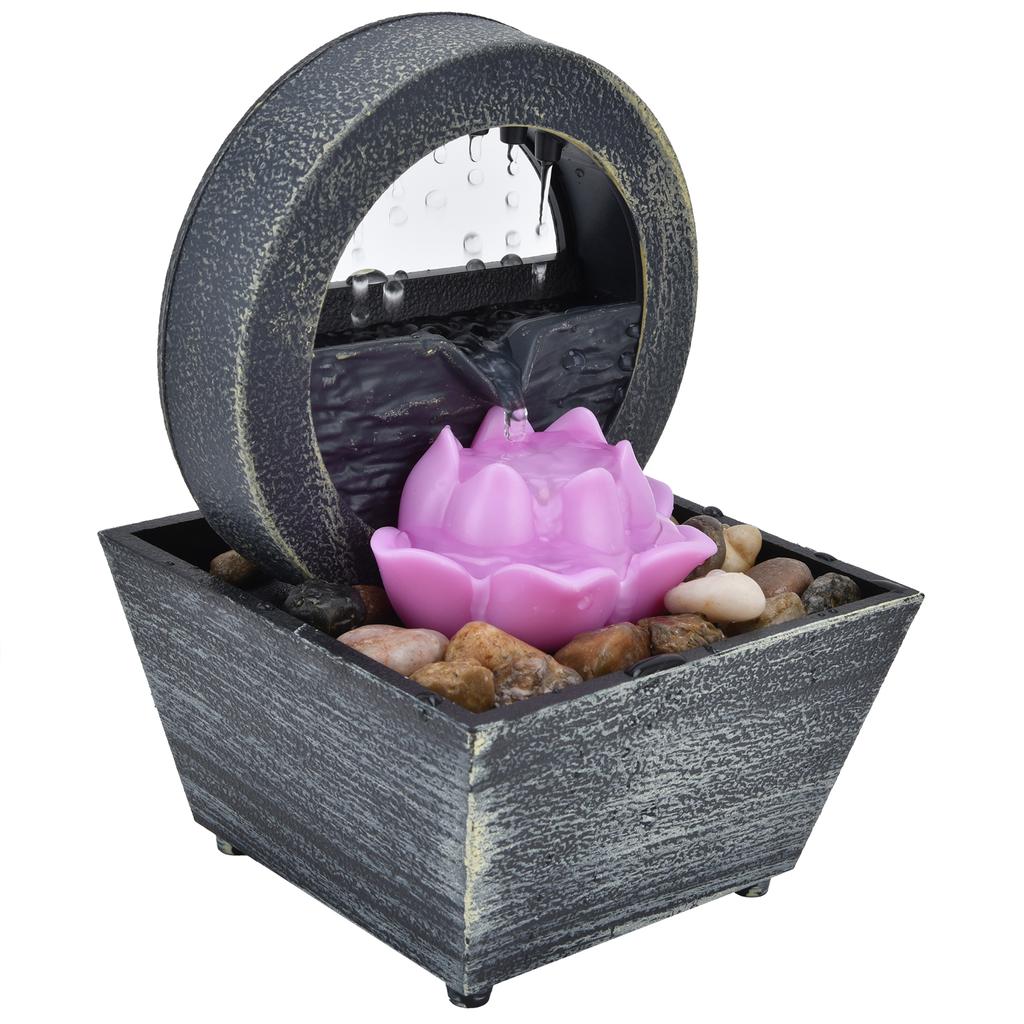 3V USB Plastic Flower Water Fountain LED Tabletop Fountain with Stones for Home Office Table