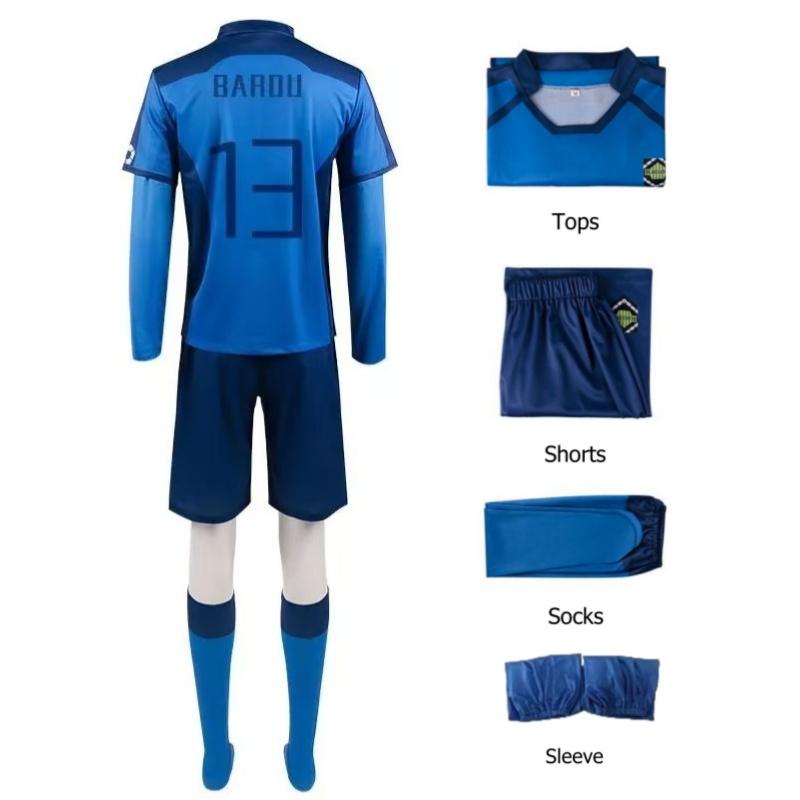 Anime #10 Rin Cosplay Kostuums ISAGI NIKO Reo Uniform HIORI Voetbalshirts Set BACHIRA CHIGIRI BAROU Voetbalshirt L blue