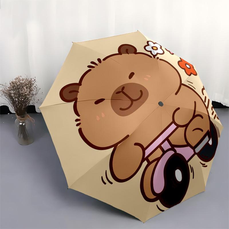 1pc Bear Riding Bike Outdoor Umbrella - Automatic Opening/Closing, Portable Tri-Fold Design with 8-Rib Iron Frame, Perfect Gift for Fans, Travelers, D