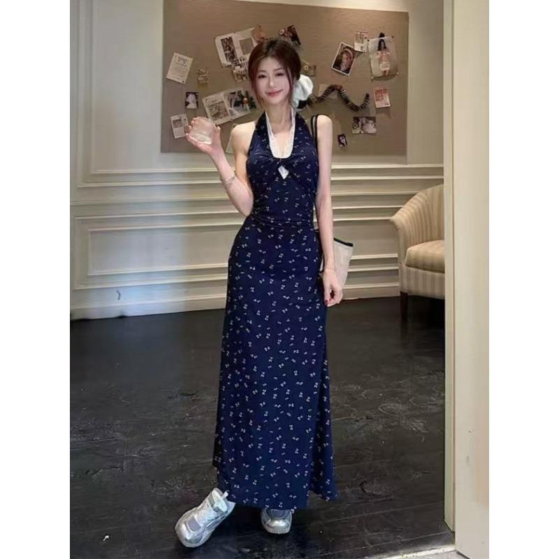 French Lace Sleeveless Neck Floral Dress Children's Summer Seaside Beautiful Waist Suspender Skirt Hip Wrap Dress