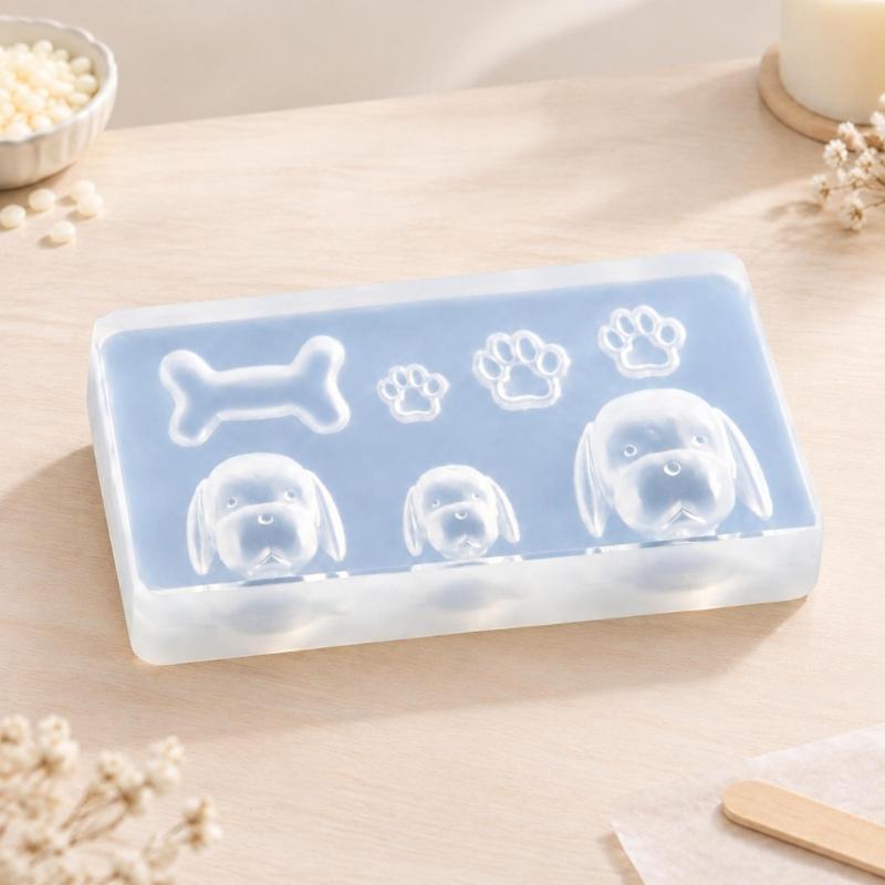 Assorted-Cavity Dog Casting Mould with Pet-Themed Motifs and Flexible Construction for Candle and Resin Craft Projects