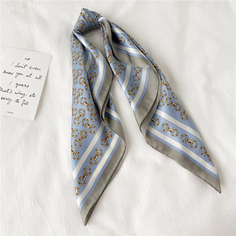 Light Luxury Fashion Chain Silk Scarf Women's Scarf Simulation Silk Small Square Scarf 71cm Autumn and Winter Scarf Tied Hair Decorative Bag