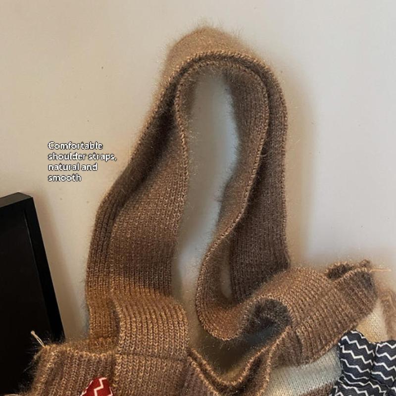 Cute Little Fish Knitted Tote Bag Summer Breathable Lightweight Versatile Commuter Shoulder Bag for Family Weekend Trips