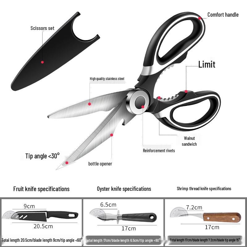 High-Grade Multi-Functional Kitchen Scissors: Sharp Stainless Steel Shears for Cutting Fish, Barbecue, and Bones