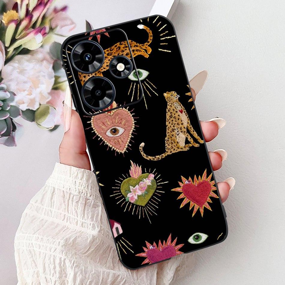 For Infinix Hot 30 Play 30i Hot30 4G Elegant Floral Cat Phone Case For Infinix Hot 30 30Play Hot30i Black Silicone Soft Cases