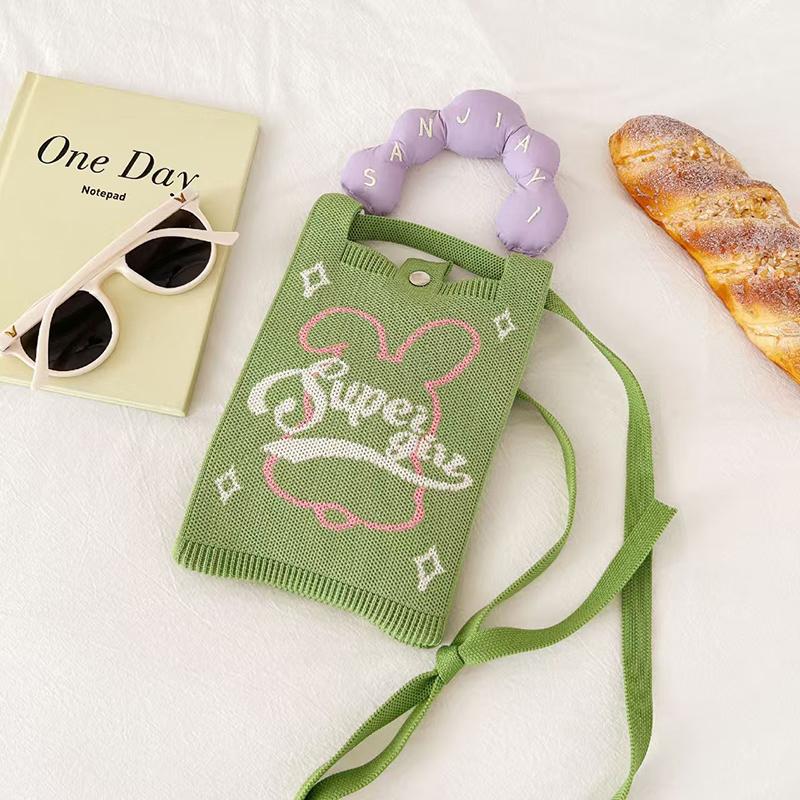 Ins Style Knitted Phone Bag Student Messenger Bag Tote Bag Shoulder Bag Crossbody Bag Handbag Key Holder Lipsticks Pouch