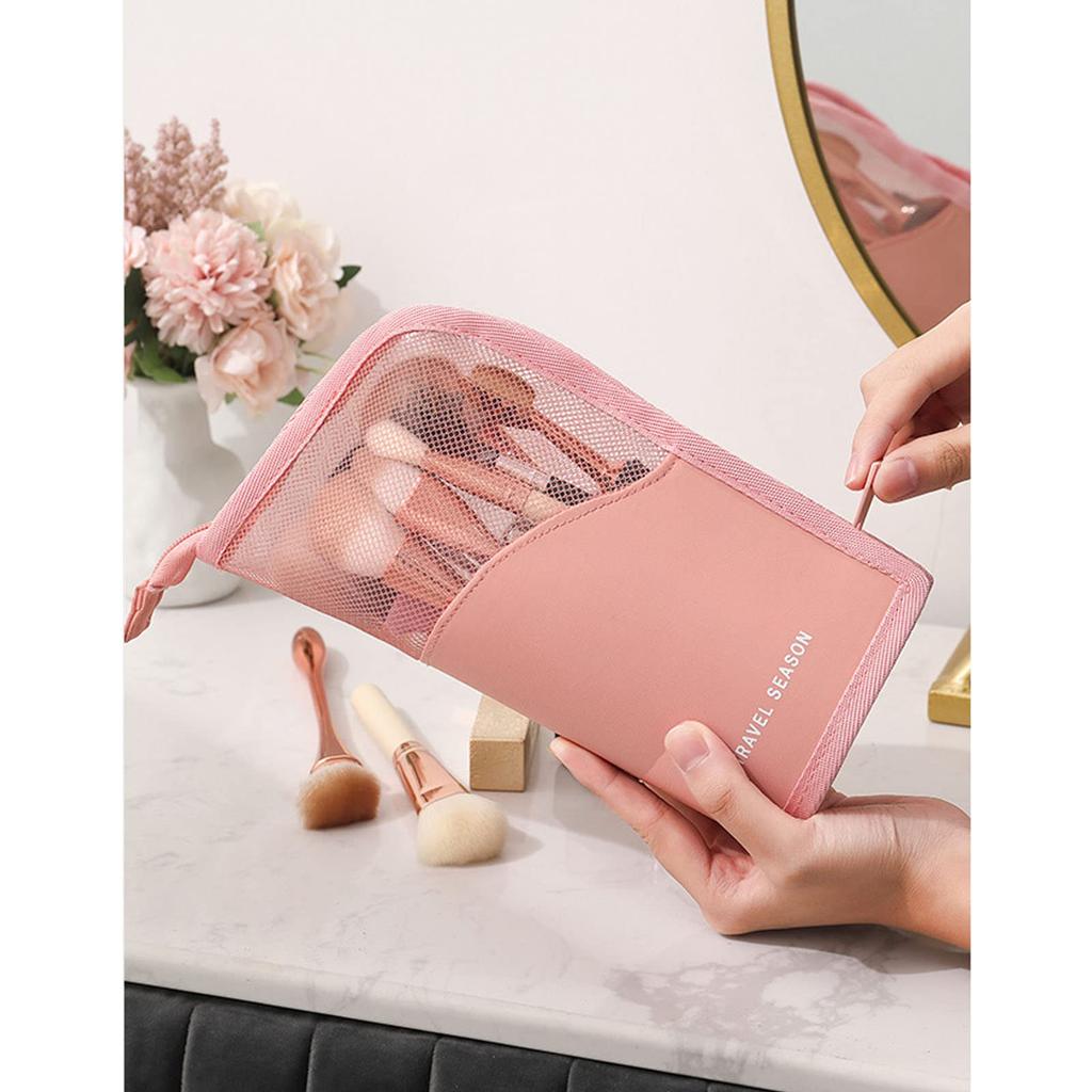 Portable Stand-Up Cosmetic Bag for Women Travel Clear Zipper Makeup Bag Oxford Makeup Brush Holder Organizer Bag Toiletry Bag