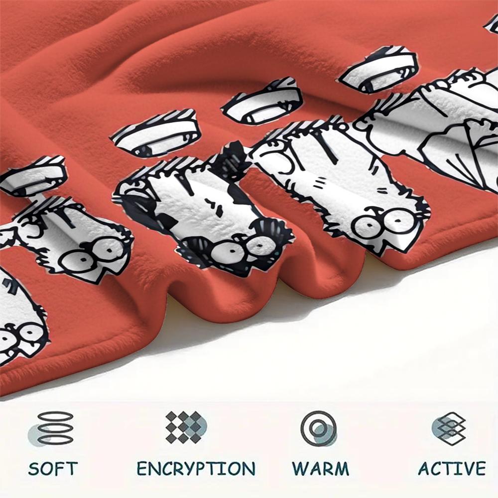 1Pc Simon‘s Cat Print Flannel Blanket, High Quality Comfortable for All Seasons, Home Decor, Warmth and Comfort, Perfect for Christmas GiftS