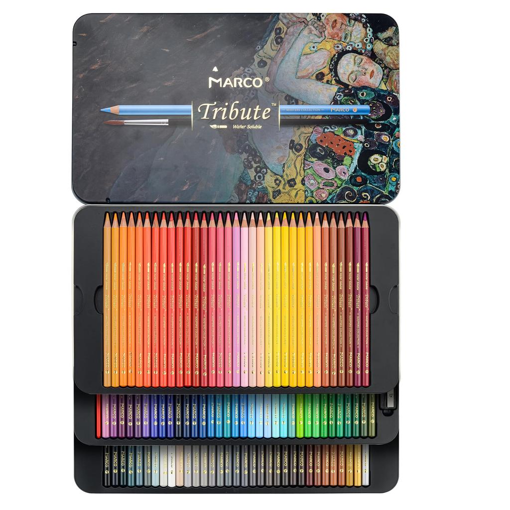 Marco Watercolor Professional Colored Pencil Set for Soft Premium Coloring Pencil Set for Easy to 10 Layers of Includes Brush and Iron Colors