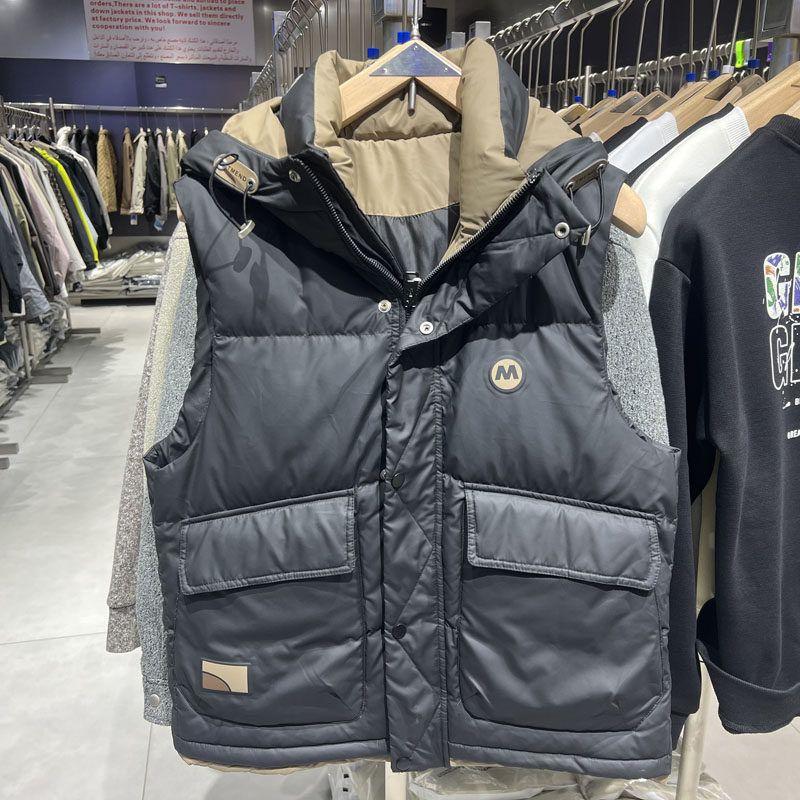 Original Foreign Trade Workwear Pocket down Hooded Vest for Men, Autumn and Winter, Large Size, Thickened, Warm, Versatile Vest Jacket Black L