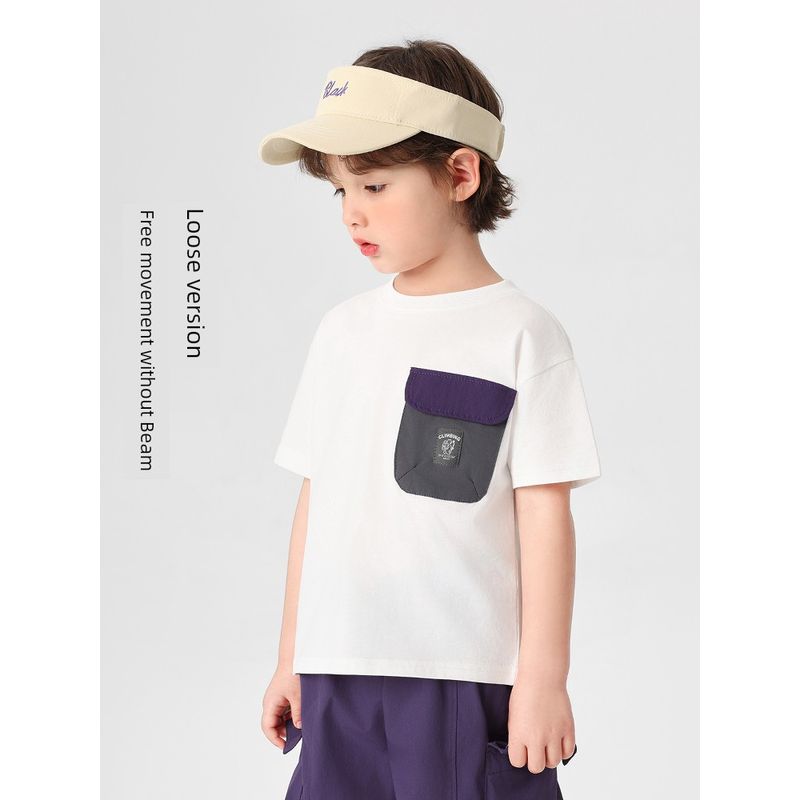 Boy's Short-Sleeved T-shirt Summer Wear Summer Children's Clothing Kids Baby Toddler White Top Half Sleeve Summer Thin