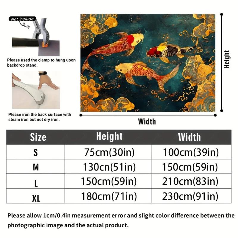 VIKAMA Lucky Koi Fish Tapestry Traditional Japanese Art Koi and Golden Clouds Wall Hanging Background Cloth for Home
