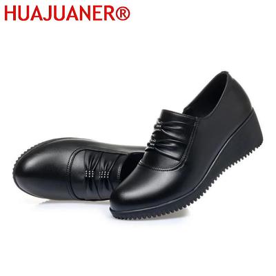 Novedad Cuñas Plataforma para Mamá Zapatos para Mujer 2023 Zapatilla de Cuero Negro Zapatos de Enfermera Verano Planos