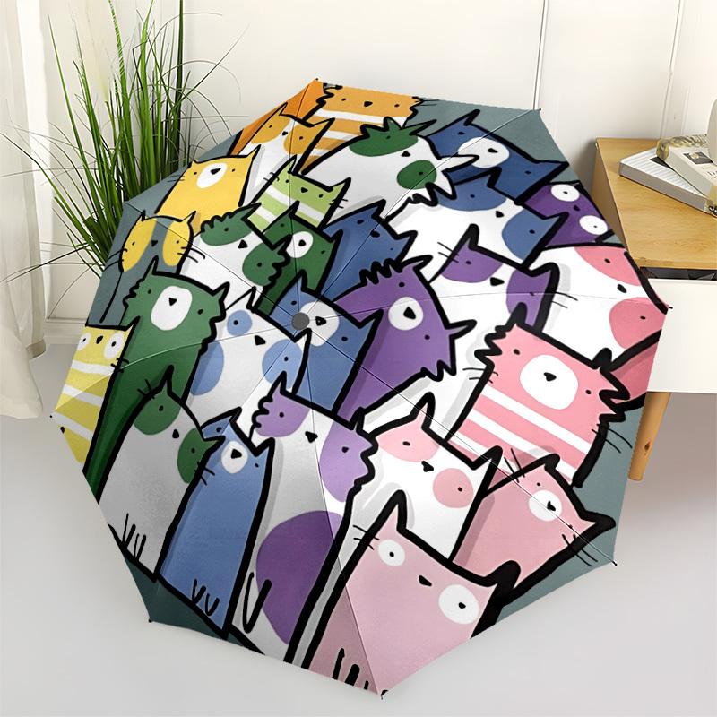 1pc Cat Pattern Automatic Folding Umbrella with 8-Rib Windproof Design, Portable Foldable Sunshade Umbrella For Halloween, Christmas Gifts120