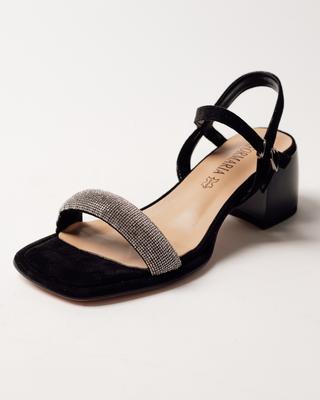 Sandals with Heels, Buckle, Rhinestones, Aifоrmaria 626140 36, Black, Suede