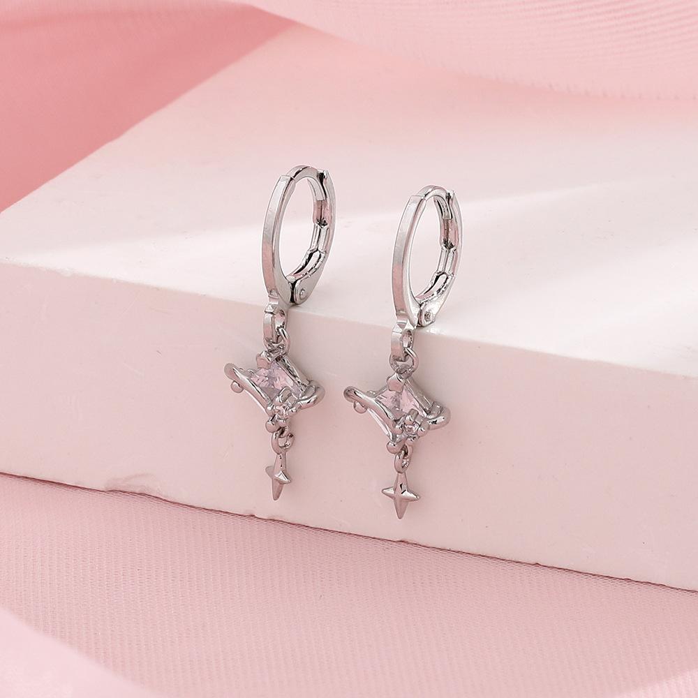 Diamond Star Earrings Spice Girl Free Pendant Wind Japanese Student Surround Quadrangle Ear Buckle