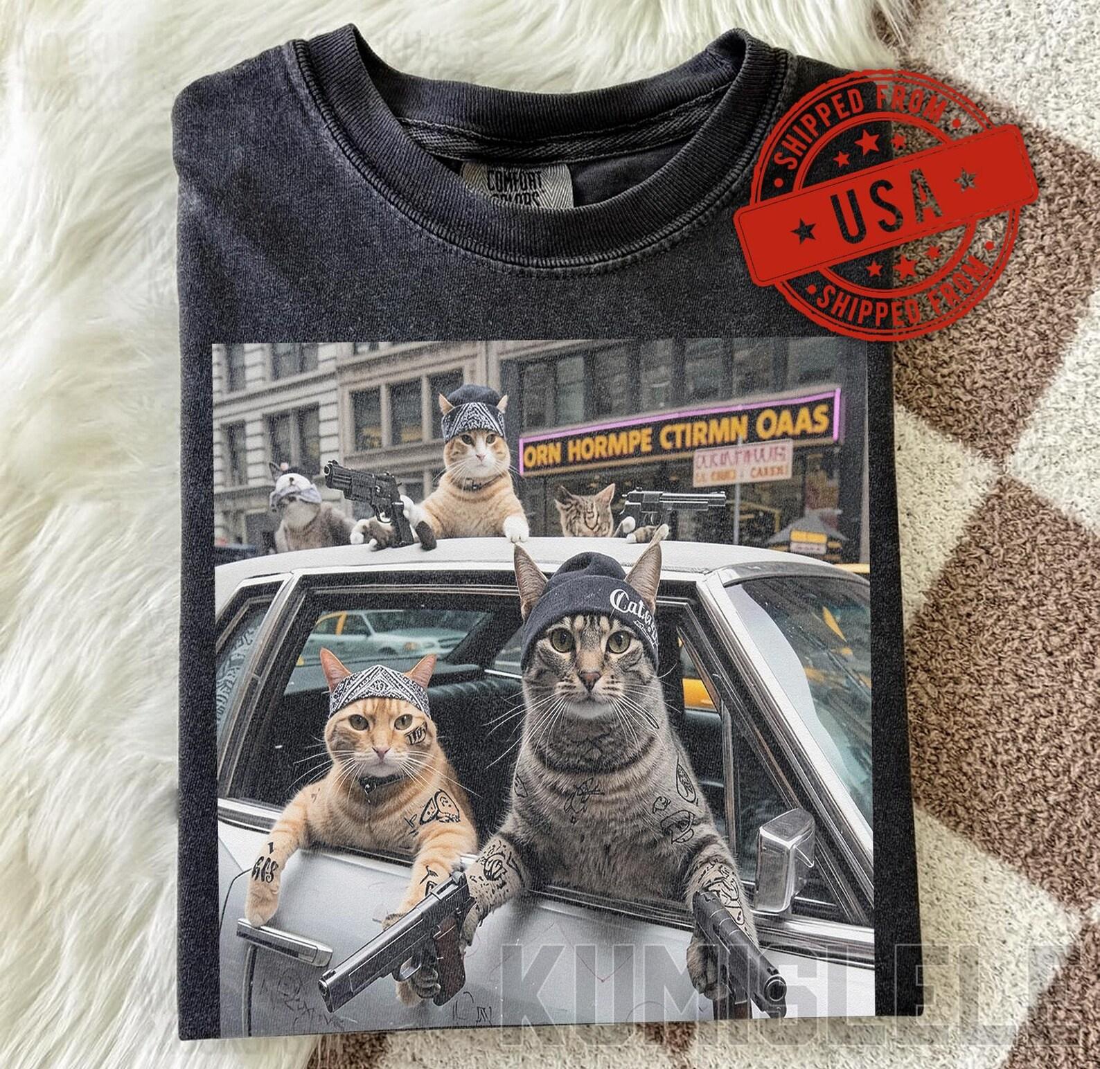 Funny Outlaw Cat T-Shirt, Retro Streetwear Graphic Tee, Cat Lover Gift, Comfort Colors Vintage Cat Tee S
