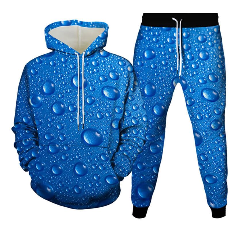 Funny Fresh Water Droplets on Purple Leaves Print Men's Hoodie Pants 2-Piece Outfits Men Hooded Sweatshirt Sets Tracksuit Suits
