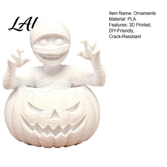 Atmospheric Festival Sculpture 3D Printed Pumpkin Boy Figurine Unpainted White DIY Statue Unique Tabletop Display Piece Halloween Mummy Sculpture