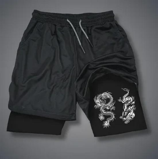 Trendiga Europeiska & Amerikanska Tecknade Tryck Andningsbara Dubbellagrade Sportshorts - Avslappnad Passform