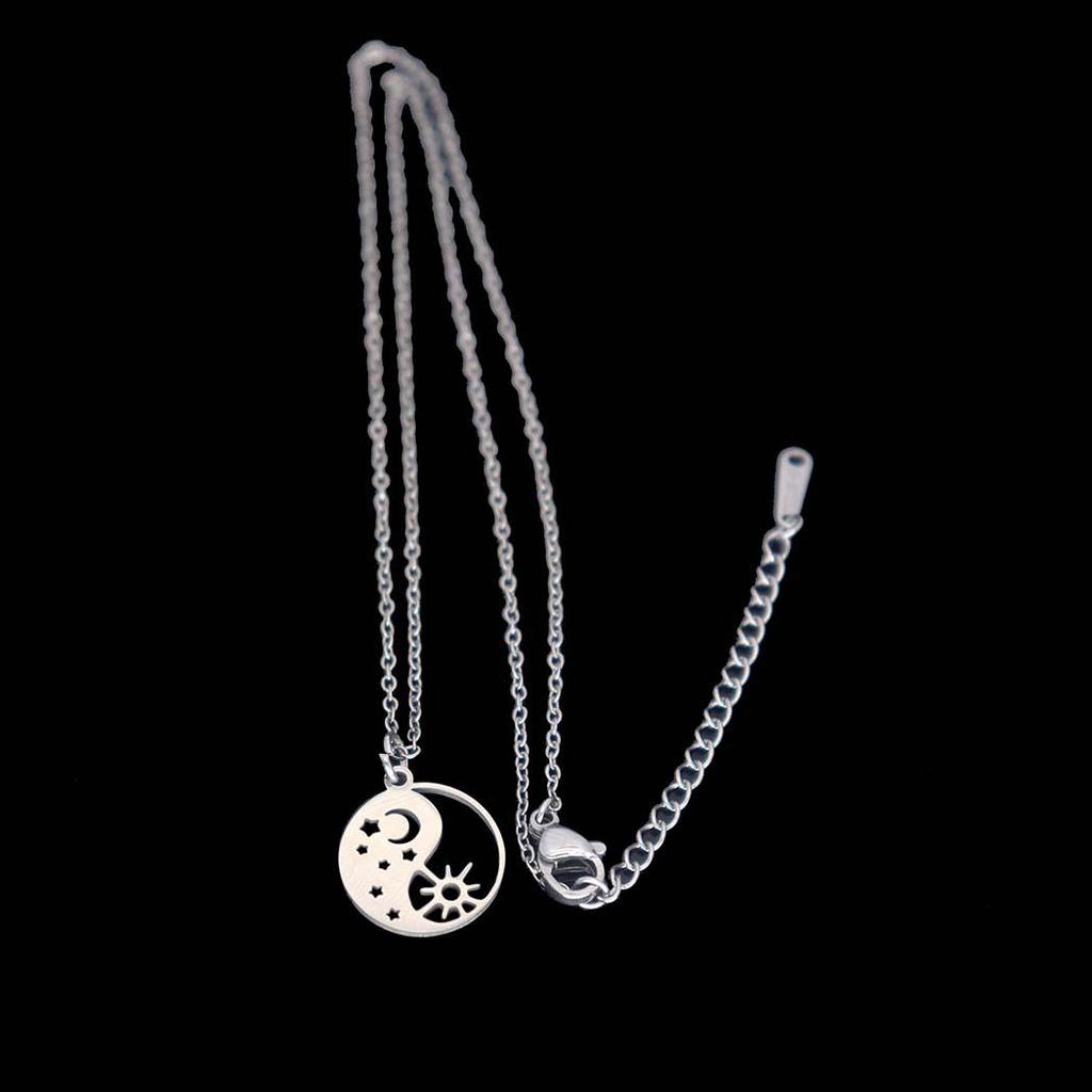 New Fashion Stainless Steel Sun, Moon & Star Round Pendant Tai Chi Yin Yang Necklace
