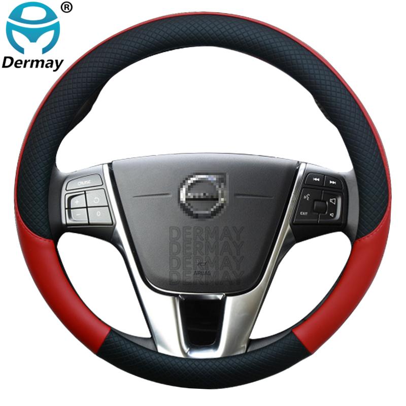 For Volvo V70 I II III Leather Car Steering Wheel Cover 100% DERMAY Brand Non-slip Auto Interior Accessories