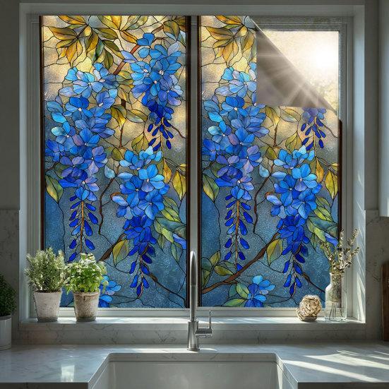 Sticker pour Vitre Statique, Film pour Fenêtre Texture Fleur en Verre Coloré, Autocollant de Fenêtre Imperméable Anti-poussière Bloquant les Rayons UV pour la Décoration de la Maison