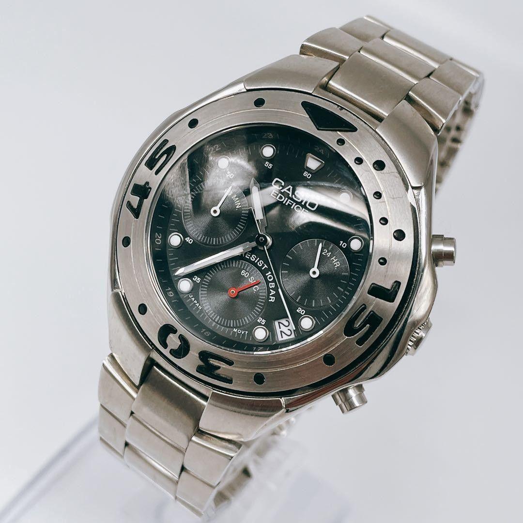 New battery/operating CASIO Edifice Chronograph Vintage Men s Quartz Black Dial Date