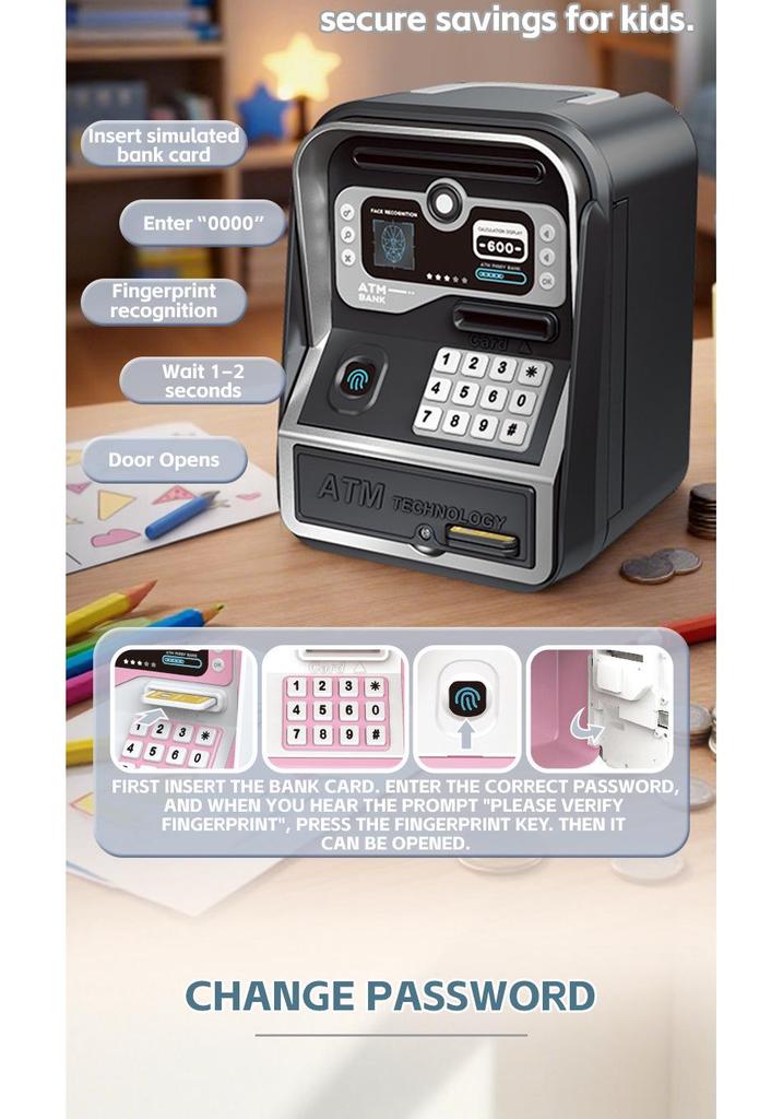 Children's Electric Piggy Bank with Fingerprint Password and Automatic Money Rolling Feature