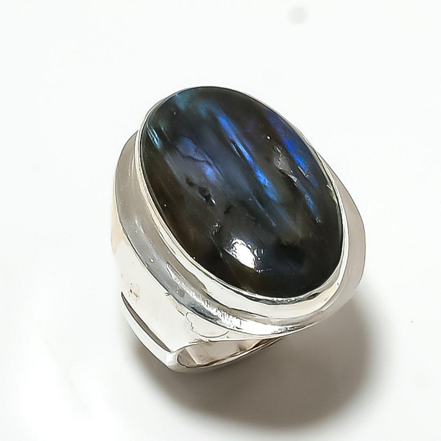 

Этнические украшения ручной работы с драгоценным камнем Лабрадорит, мужское кольцо, размер 10 VR-2393