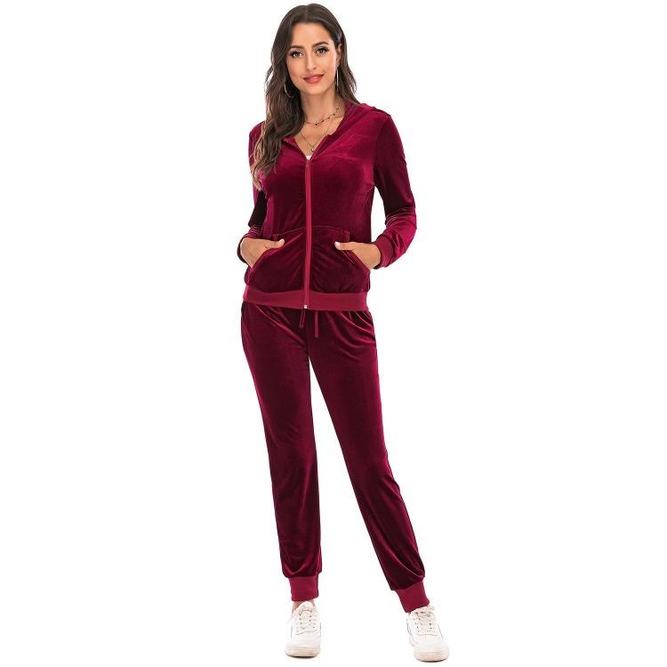 Velvet Velour Tracksuit Set Women Soft Stretch Lounge Zip Up Hoody and Jogger Pants Relaxed Sports Outfit